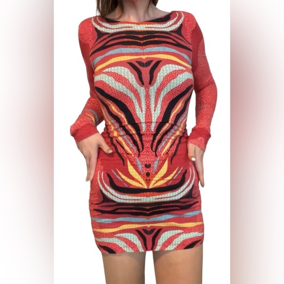 Mara Hoffman Phoenix Red Printed long sleeve dress stretch low back - Picture 1 of 13